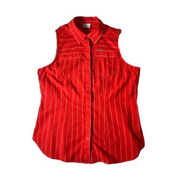 Columbia Tops - Columbia Womens XL Orange White Stripe Sleeveless Button Up Outdoor Shirt Cotton